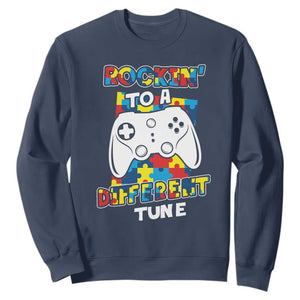 Autism Awareness Sweatshirt Rocking To A Different Tune Autistic Gamer TS09 Navy Printyourwear