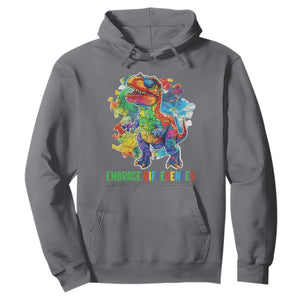 Autism Awareness Hoodie Embrace Differences Puzzle Dinosaur TS09 Charcoal Printyourwear