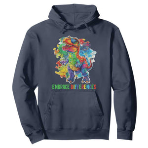 Autism Awareness Hoodie Embrace Differences Puzzle Dinosaur TS09 Navy Printyourwear