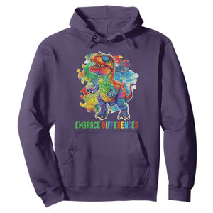 Autism Awareness Hoodie Embrace Differences Puzzle Dinosaur TS09 Purple Printyourwear