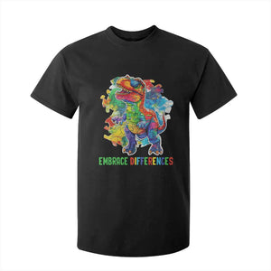Autism Awareness T Shirt For Kid Embrace Differences Puzzle Dinosaur TS09 Black Printyourwear