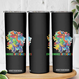 Autism Awareness Skinny Tumbler Embrace Differences Puzzle Dinosaur TS09 Print Your Wear