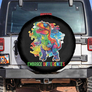 Autism Awareness Spare Tire Cover Embrace Differences Puzzle Dinosaur TS09 No hole Black Print Your Wear