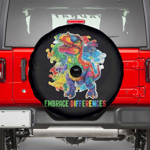 Autism Awareness Spare Tire Cover Embrace Differences Puzzle Dinosaur TS09 Black Print Your Wear