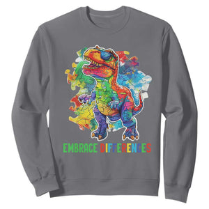 Autism Awareness Sweatshirt Embrace Differences Puzzle Dinosaur TS09 Charcoal Printyourwear