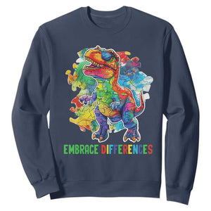 Autism Awareness Sweatshirt Embrace Differences Puzzle Dinosaur TS09 Navy Printyourwear