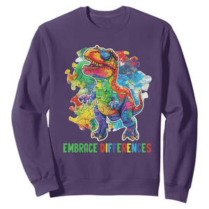 Autism Awareness Sweatshirt Embrace Differences Puzzle Dinosaur TS09 Purple Printyourwear