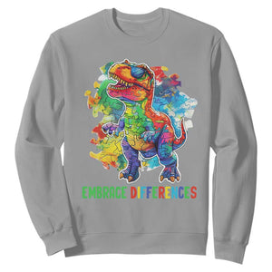 Autism Awareness Sweatshirt Embrace Differences Puzzle Dinosaur TS09 Sport Gray Printyourwear
