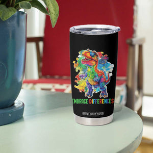 Autism Awareness Tumbler Cup Embrace Differences Puzzle Dinosaur TS09 Print Your Wear