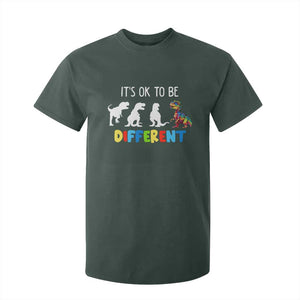 Autism Awareness T Shirt For Kid It's Ok To Be Different Puzzle Dinosaur TS09 Dark Forest Green Printyourwear