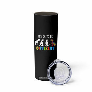 Autism Awareness Skinny Tumbler It's Ok To Be Different Puzzle Dinosaur TS09 Print Your Wear