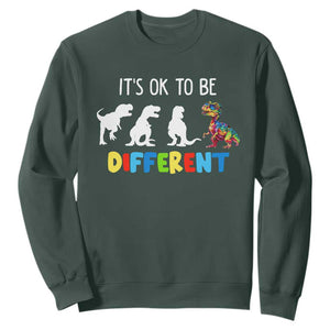 Autism Awareness Sweatshirt It's Ok To Be Different Puzzle Dinosaur TS09 Dark Forest Green Printyourwear