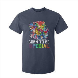 Autism Awareness T Shirt For Kid Born To Be Special Rainbow Puzzle Dinosaur TS09 Navy Printyourwear