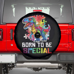 Autism Awareness Spare Tire Cover Born To Be Special Rainbow Puzzle Dinosaur TS09 Black Print Your Wear