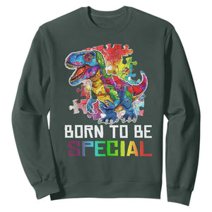 Autism Awareness Sweatshirt Born To Be Special Rainbow Puzzle Dinosaur TS09 Dark Forest Green Printyourwear