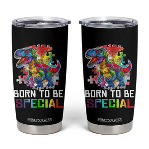 Autism Awareness Tumbler Cup Born To Be Special Rainbow Puzzle Dinosaur TS09 Black Print Your Wear