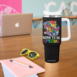 Autism Awareness Tumbler With Handle Born To Be Special Rainbow Puzzle Dinosaur TS09 Print Your Wear