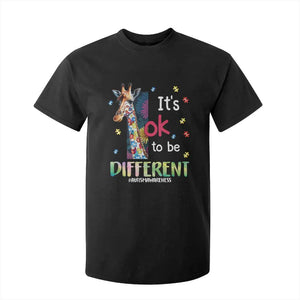 Autism Awareness T Shirt For Kid It's Ok To Be Different Puzzle Giraffe TS09 Black Printyourwear