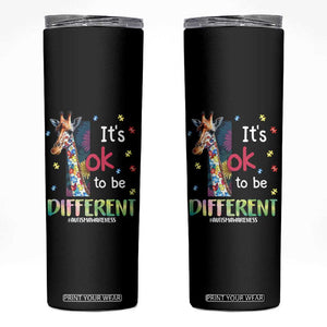 Autism Awareness Skinny Tumbler It's Ok To Be Different Puzzle Giraffe TS09 Black Print Your Wear