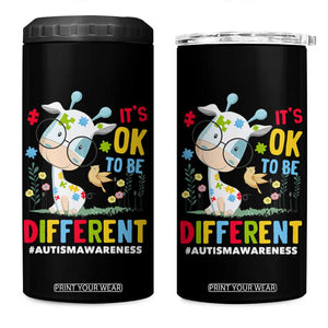 Autism Awareness 4 in 1 Can Cooler Tumbler It's Ok To Be Different Cute Puzzle Giraffe TS09 One Size: 16 oz Black Print Your Wear