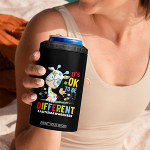 Autism Awareness 4 in 1 Can Cooler Tumbler It's Ok To Be Different Cute Puzzle Giraffe TS09 Print Your Wear