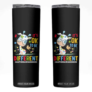 Autism Awareness Skinny Tumbler It's Ok To Be Different Cute Puzzle Giraffe TS09 Black Print Your Wear