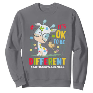 Autism Awareness Sweatshirt It's Ok To Be Different Cute Puzzle Giraffe TS09 Charcoal Printyourwear