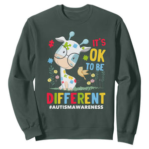Autism Awareness Sweatshirt It's Ok To Be Different Cute Puzzle Giraffe TS09 Dark Forest Green Printyourwear