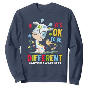 Autism Awareness Sweatshirt It's Ok To Be Different Cute Puzzle Giraffe TS09 Navy Printyourwear