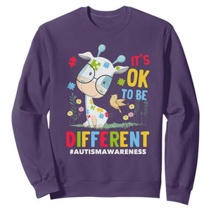 Autism Awareness Sweatshirt It's Ok To Be Different Cute Puzzle Giraffe TS09 Purple Printyourwear