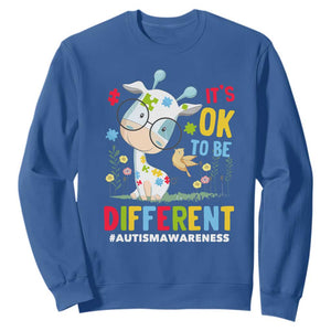 Autism Awareness Sweatshirt It's Ok To Be Different Cute Puzzle Giraffe TS09 Royal Blue Printyourwear
