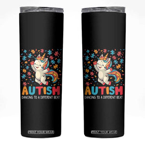 Autism Awareness Skinny Tumbler Puzzle Unicorn Dancing To A Different Beat TS09 Black Print Your Wear
