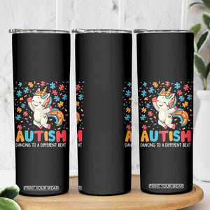 Autism Awareness Skinny Tumbler Puzzle Unicorn Dancing To A Different Beat TS09 Print Your Wear