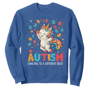 Autism Awareness Sweatshirt Puzzle Unicorn Dancing To A Different Beat TS09 Royal Blue Printyourwear