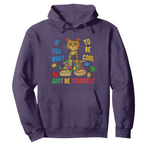 Autism Awareness Hoodie Funny Cat If You Want To Be Cool Just Be Yourself Puzzle Shoe TS09 Purple Printyourwear