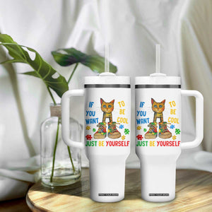 Autism Awareness Tumbler With Handle Funny Cat If You Want To Be Cool Just Be Yourself Puzzle Shoe TS09 Print Your Wear