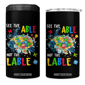Autism Awareness 4 in 1 Can Cooler Tumbler See The Able Not The Label Puzzle Sea Turtle TS09 One Size: 16 oz Black Print Your Wear