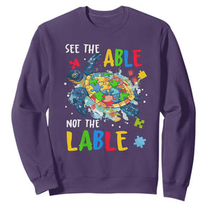 Autism Awareness Sweatshirt See The Able Not The Label Puzzle Sea Turtle TS09 Purple Printyourwear
