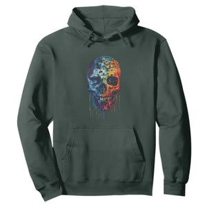 Autism Awareness Cool Puzzle Skull Hoodie TS09 Dark Forest Green Printyourwear
