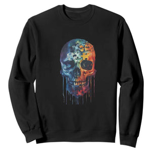 Autism Awareness Cool Puzzle Skull Sweatshirt TS09 Black Printyourwear