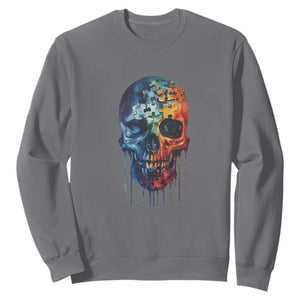 Autism Awareness Cool Puzzle Skull Sweatshirt TS09 Charcoal Printyourwear