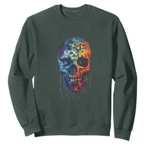 Autism Awareness Cool Puzzle Skull Sweatshirt TS09 Dark Forest Green Printyourwear