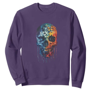 Autism Awareness Cool Puzzle Skull Sweatshirt TS09 Purple Printyourwear