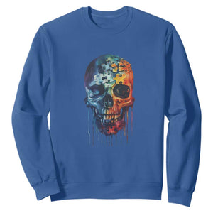 Autism Awareness Cool Puzzle Skull Sweatshirt TS09 Royal Blue Printyourwear