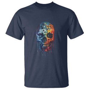 Autism Awareness Cool Puzzle Skull T Shirt TS09 Navy Printyourwear