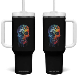 Autism Awareness Cool Puzzle Skull Tumbler With Handle TS09 One Size: 40 oz Black Print Your Wear