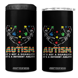 Autism Awareness 4 in 1 Can Cooler Tumbler Skeleton It's Not A Disability It's A Different Ability TS09 One Size: 16 oz Black Print Your Wear