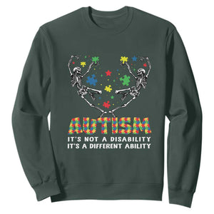 Autism Awareness Sweatshirt Skeleton It's Not A Disability It's A Different Ability TS09 Dark Forest Green Printyourwear