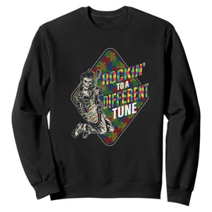 Autism Awareness Sweatshirt Rockin' To A Different Tune Skeleton TS09 Black Printyourwear