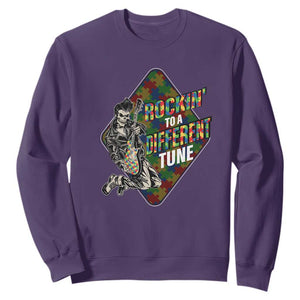 Autism Awareness Sweatshirt Rockin' To A Different Tune Skeleton TS09 Purple Printyourwear